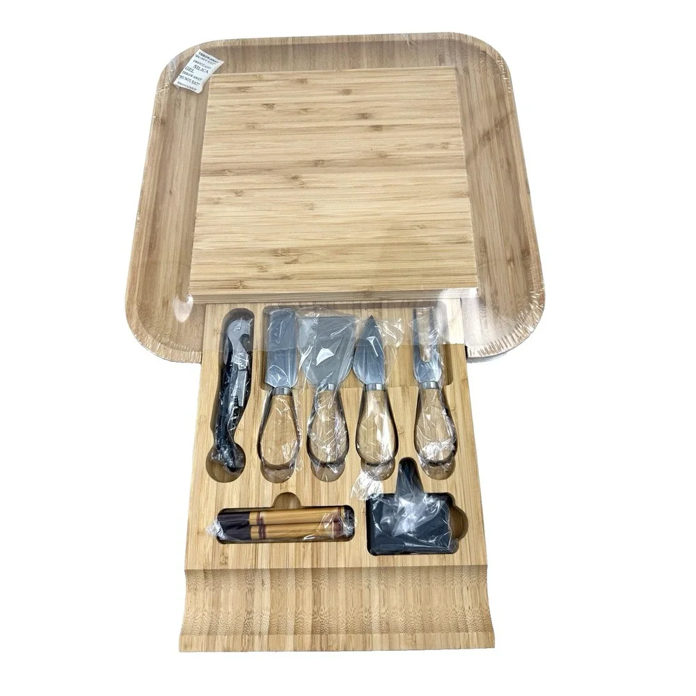 Bamboo Charcuterie Board w/Hidden Drawer with 7 Accessories by Bambusi NEW